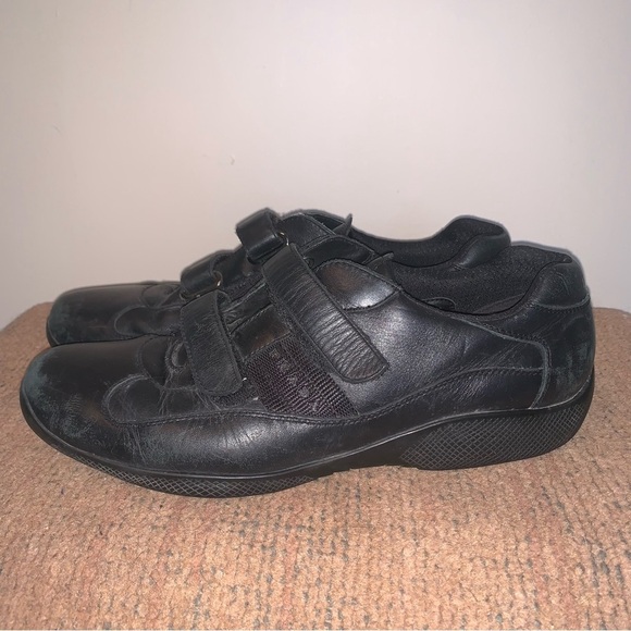 Prada Men's Black Leather Strap Sneakers - Picture 10 of 15